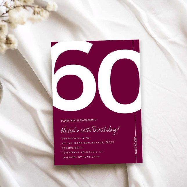 Elegant burgunder 60-årsfirande inbjudningar (Skapare uppladdad)