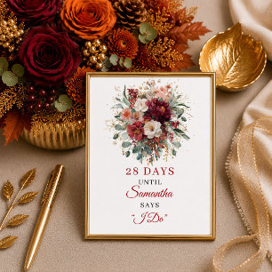 Elegant burgunder blommande boho bröllopsdusch räk poster