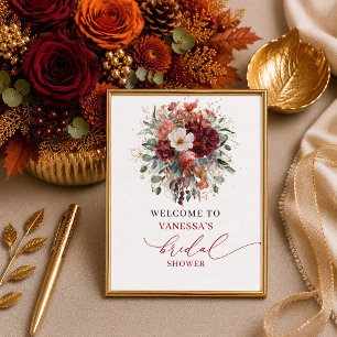 Elegant burgunder blommande boho bröllopsdusch väl poster