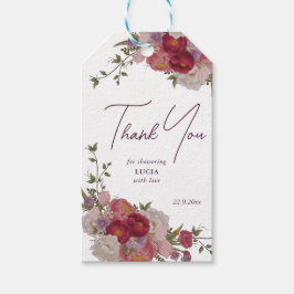 Elegant Burgunder Blommig Bröllopsfest Tack Presentetikett