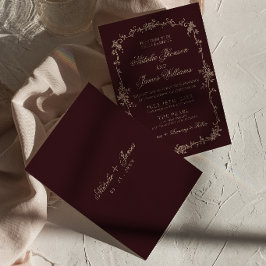 Elegant Burgunder Blommig Gammal Peng Boho Chic Br Inbjudningar