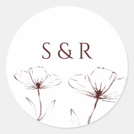 Elegant Burgunder Blommig Linje Konst Monogram Run Runt Klistermärke