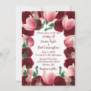 Elegant Burgunder & Blush Rosa Ros Vit Bröllop Inbjudningar