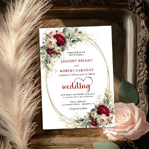 Elegant Burgunder Boho Blommig Bröllopsinbjudan Inbjudningar