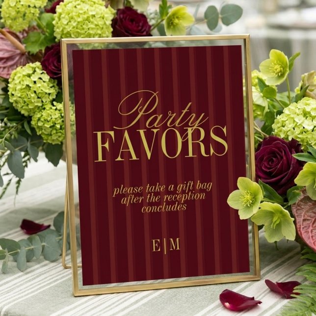 Elegant Burgunder Bröllopspresent Take One Skylt (Elegant Burgundy Wedding Favor Take One Sign)