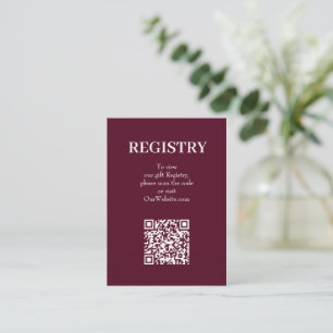 Elegant Burgunder Bröllopspresentregistrering QR-k Tilläggskort