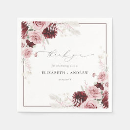 Elegant burgunder dammig rosa akvarell bröllop pappersservett