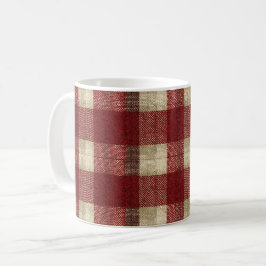 Elegant Burgunder Elfenben Roströd Rutig Mönster Kaffemugg