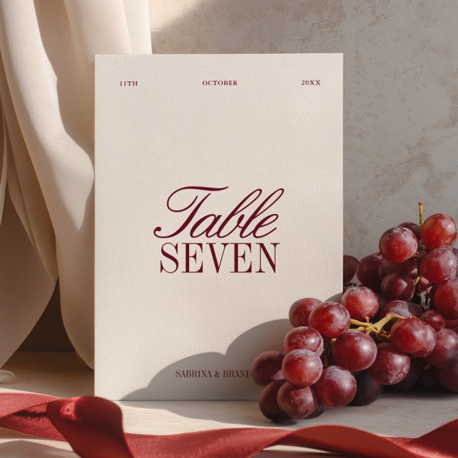 Elegant Burgunder & Elfenbensvit Bröllops Bordnumm Inbjudningar (Elegant Burgundy & Ivory Wedding Table Number)