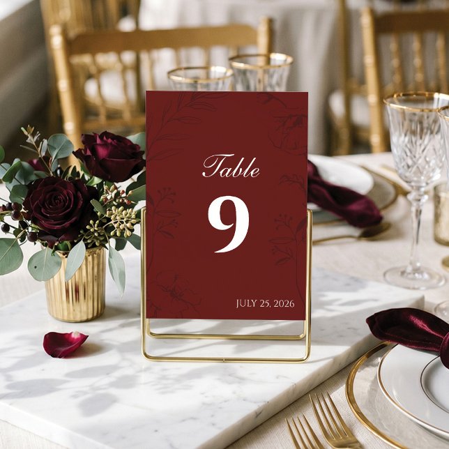 Elegant Burgunder Flerfärgad Linjekonst Bröllop Bordsnummer (Make your tables pop! 🌹 Deep Burgundy Elegance Table Number. ❤️)