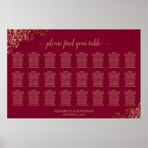Elegant Burgunder & Guld 24 Bordsdisposition Poster
