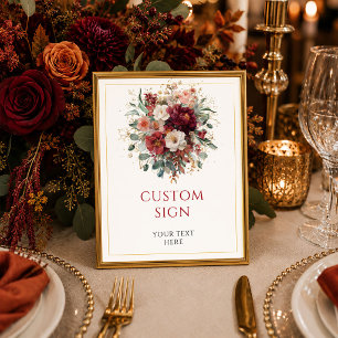 Elegant burgunder guld blommig höstskylt 8x10 spec poster