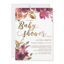 Elegant Burgunder Guld Blommig Skrift Baby Shower