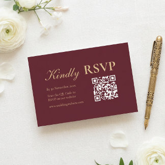 Elegant Burgunder Guld Bröllops RSVP med QR-kod OSA Kort