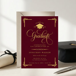 Elegant Burgunder Guld Examensfirande Meddelande