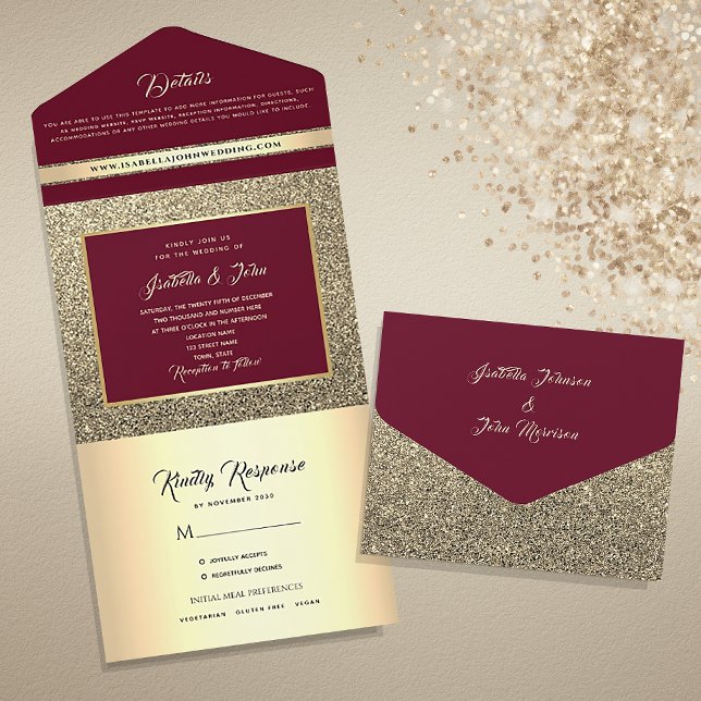 Elegant Burgunder Guld Glitter Bröllop (Skapare uppladdad)