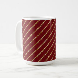 Elegant Burgunder, Guld Glitter Randig Jul Kaffemugg