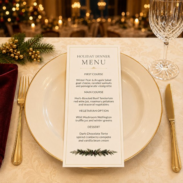 Elegant Burgunder Guld Jul Middagsmeny Meny (Elegant Burgundy Gold Holiday Dinner Menu)