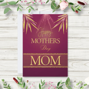 Elegant Burgunder Guld Palmblad Morsdags Tallrik Kort