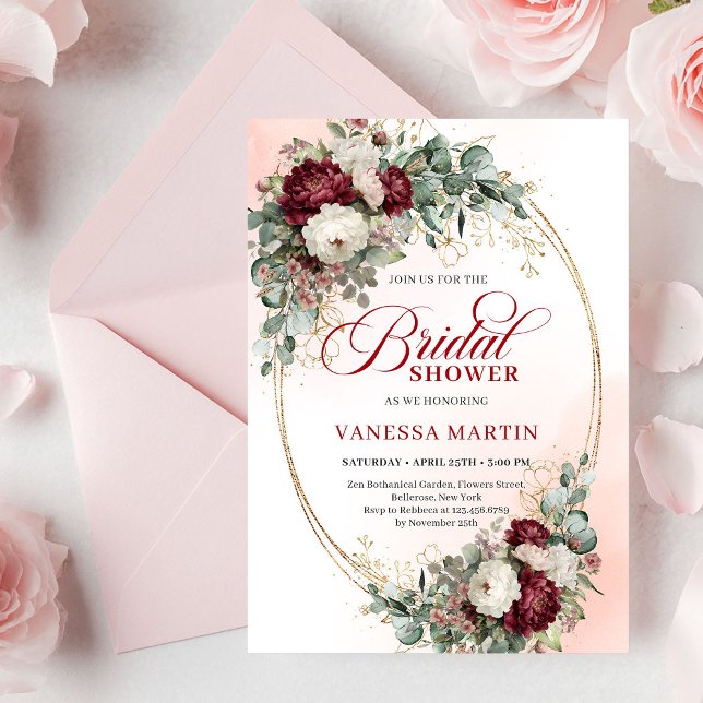 Elegant burgunder guld skrift bröllopsfest inbjuda inbjudningar (Chic Burgundy Gold Script Bridal Shower Invite

)