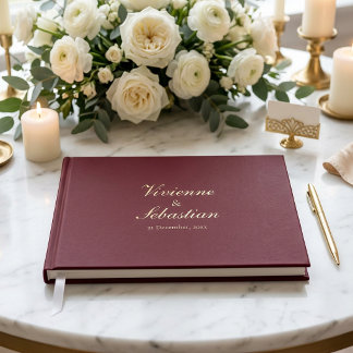 Elegant Burgunder Guld Skrift Minimalistisk Bröllo Gästböcker