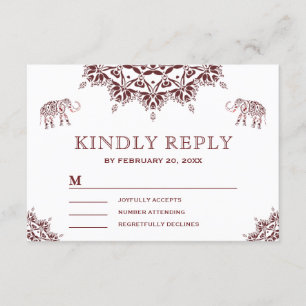 Elegant Burgunder Henna Indiskt RSVP OSA Kort