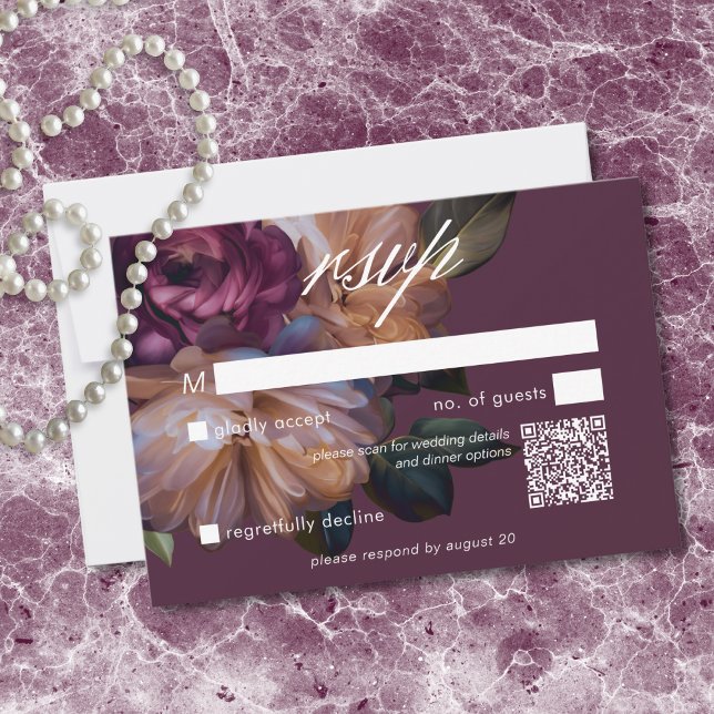 Elegant Burgunder Klassisk Moody Blommig Bröllops  OSA Kort (Elegant Burgundy Classic Moody Floral Wedding RSVP Card)