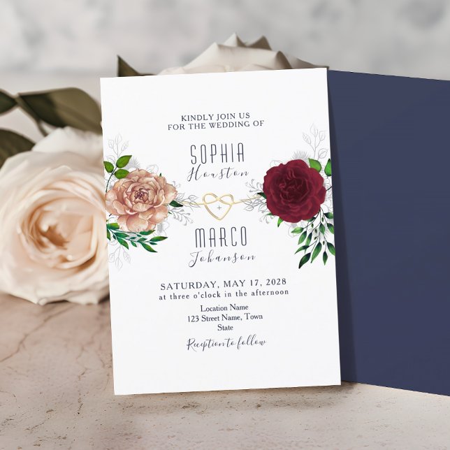 Elegant Burgunder Marinblå Blommig Inbjudan (Skapare uppladdad)