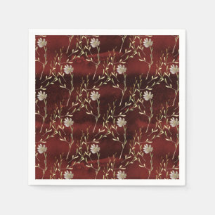 Elegant Burgunder Marsala Blommig Pappersfest Pappersservett