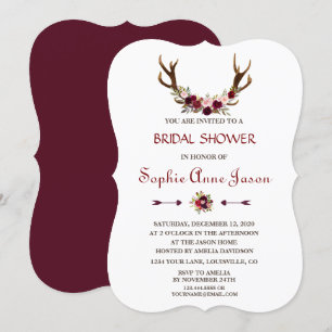 Elegant burgunder Marsala floral hjorthorn Bröllop Inbjudningar