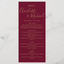 Elegant burgunder och guld signatur meny för bröll