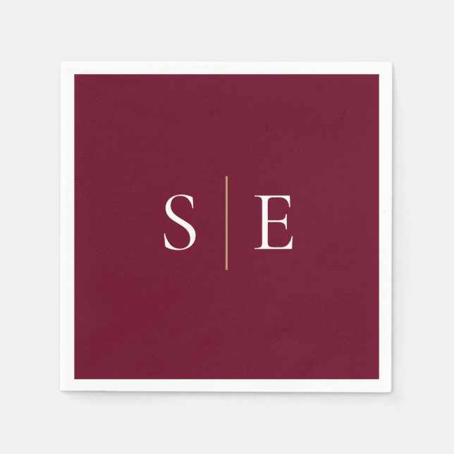 Elegant burgunder och guldmonogram minimalism pappersservett (Framsidan)