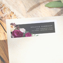 Elegant burgunder och krämfärgad blommig returadre returadress etikett