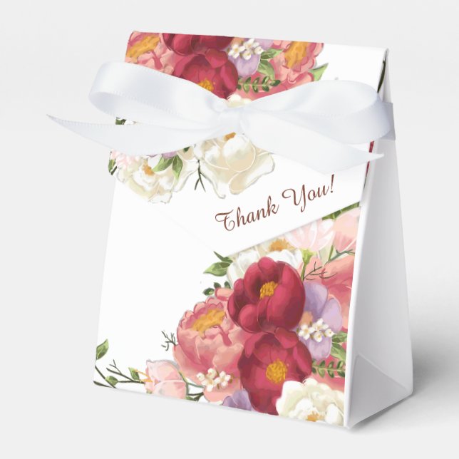 Elegant Burgunder och Krämrosa Bröllopsblomma Presentaskar (Framsidan Sidan)