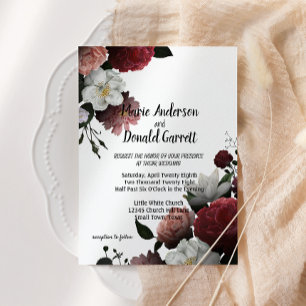 Elegant Burgunder och Rosa Blommor Inbjudan