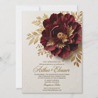 Elegant Burgunder och Rosaktig Blommig Bröllopsinb