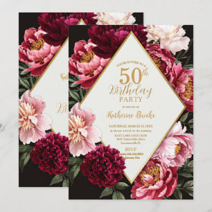 Elegant burgunder och rosé peony blomster födelsed inbjudningar