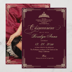 Elegant burgunder Prinsessa Quinceañera Inbjudningar