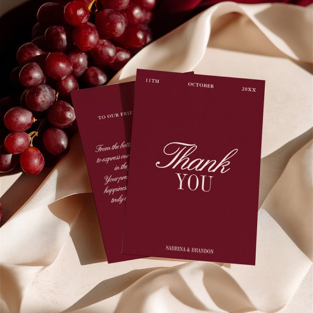 Elegant Burgunder-röd Bröllop Tack-kort Inbjudningar (Elegant Burgundy Wedding Thank You Card)