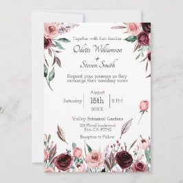 Elegant Burgunder Rosa Akvarell Blommig Bröllop Inbjudningar