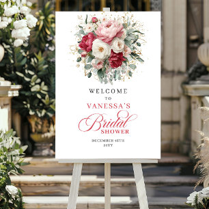 Elegant Burgunder Rosa Blommig Bröllopsfest Välkom Poster