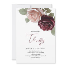 Elegant Burgunder Rosa Blommig Bröllopsinbjudan