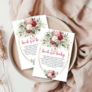Elegant Burgunder Rosa Guld Blommig Bok för Bebis Tilläggskort