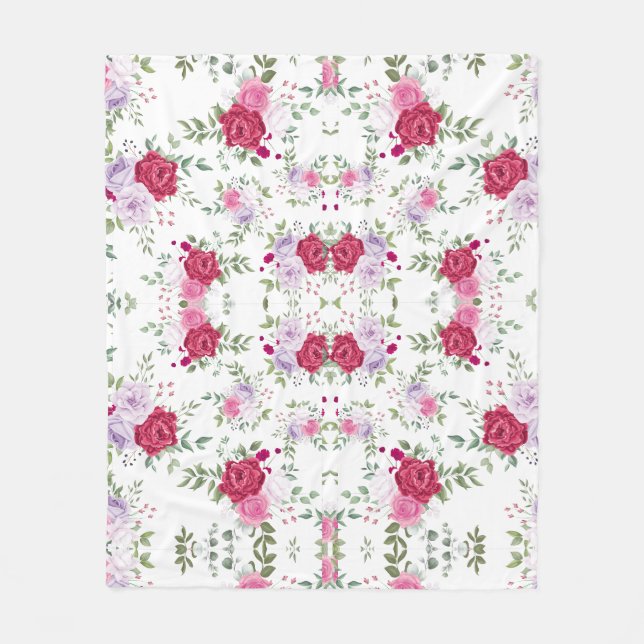 Elegant Burgunder & Rosa Lavendel Blomsterträdgård Fleecefilt (Framsidan)