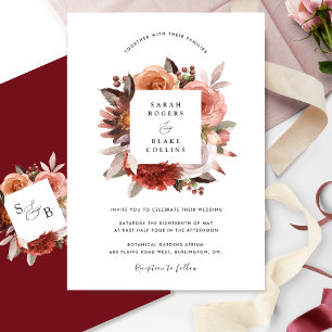 Elegant Burgunder, Rosé och Rosa Blommig Bröllop Inbjudningar