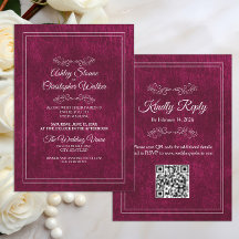 Elegant Burgunder Sammet Vit QR-kod Bröllop