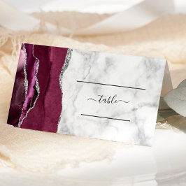 Elegant Burgunder Silver Agat Marmor Bröllop Placeringskort