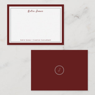 Elegant Burgunder Silver Signatur Monogram Logotyp Anteckningskort