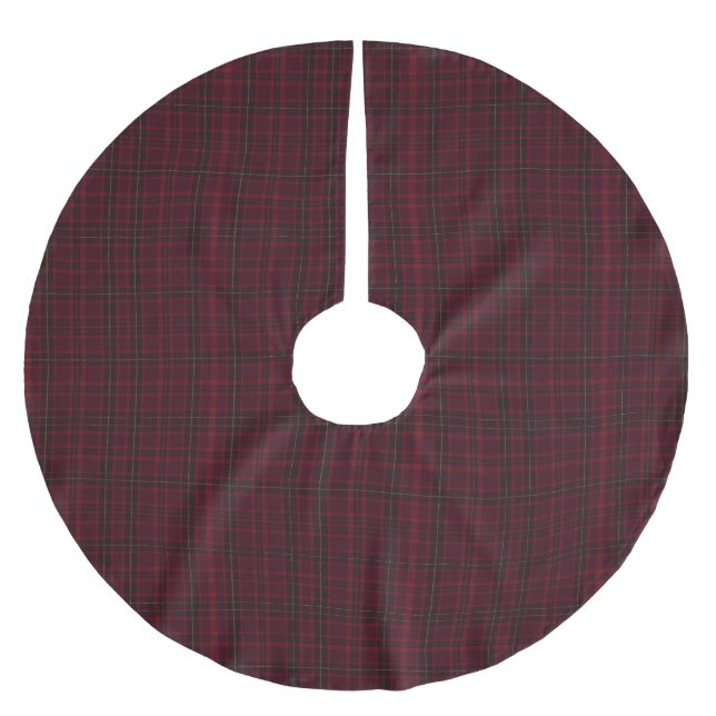 Elegant Burgunder Tartan Julgransmatta Borstad Polyester (Framsidan)