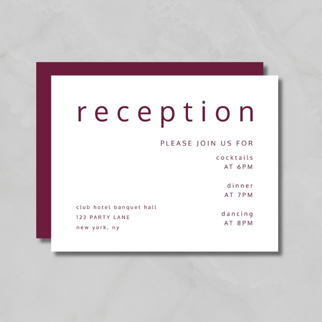 Elegant Burgunder Typografi Bröllopsmottagning Tilläggskort (Elegant Burgundy Typography Wedding Reception Enclosure Card)